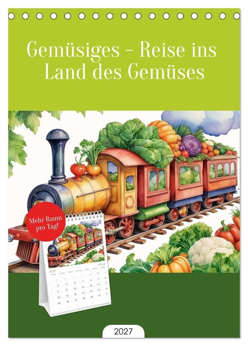 Tischplaner 2027 - Gemüsiges - Reise ins Land des Gemüses (A5 Tischkalender zum Aufstellen) CALVENDO