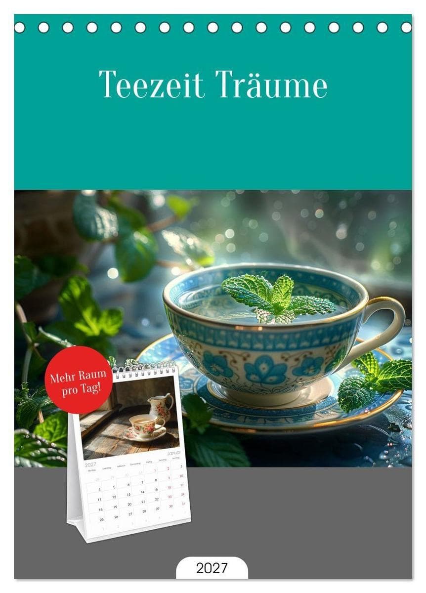 Tischplaner 2027 - Teezeit Träume (A5 Tischkalender zum Aufstellen) CALVENDO