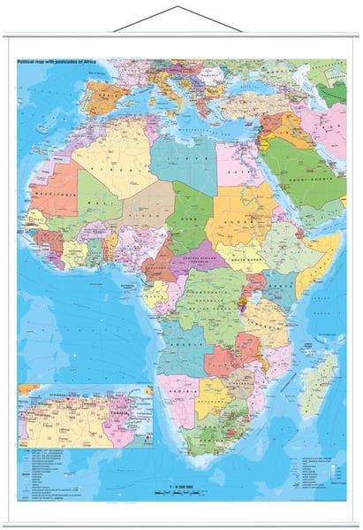 Stiefel Wandkarte Großformat Afrika politisch mit Postleitbereichen, englische Ausgabe, mit Metalls