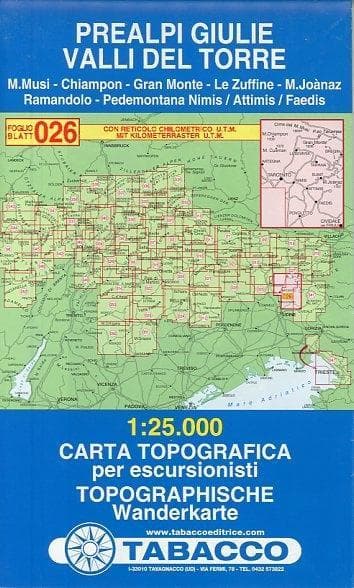 Tabacco topographische Wanderkarte Prealpi Giulie, Valli del Torre