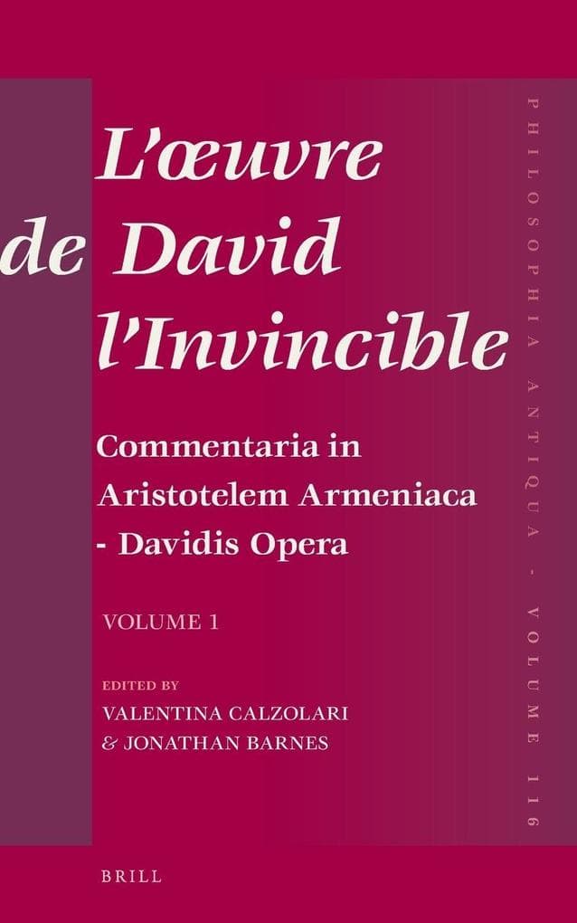 L'oeuvre de David l'Invincible et la transmission de la pensée grecque dans la tradition arménienne et syriaque