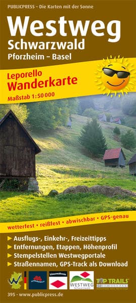 Wanderkarte Westweg Schwarzwald, Pforzheim - Basel 1 : 50 000
