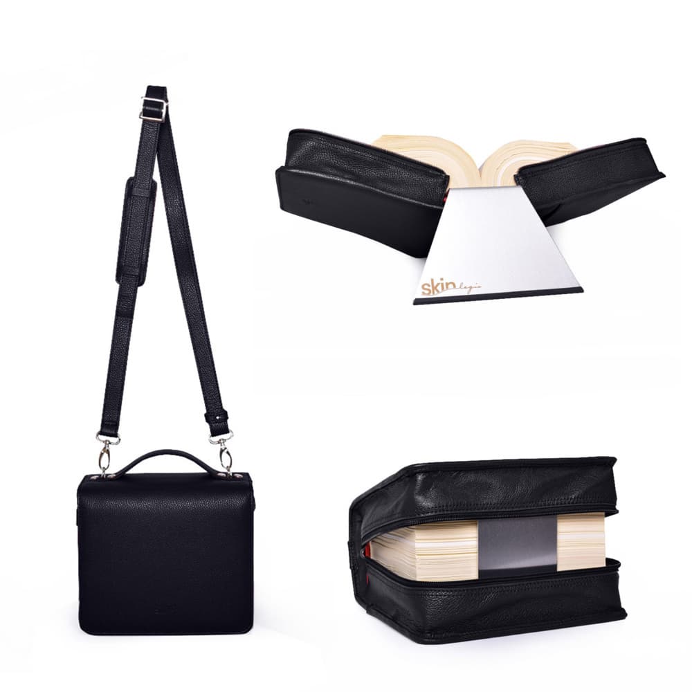 SchönfelderSkin puro, (hochwertiges und robustes Rindleder) onyx-schwarz, mit Aluminium Buchstütze