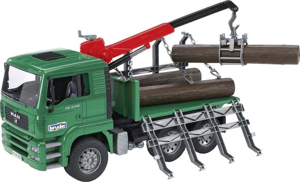 Bruder - MAN TGA Holztransport-LKW mit Ladekran und 3 Baumstämmen