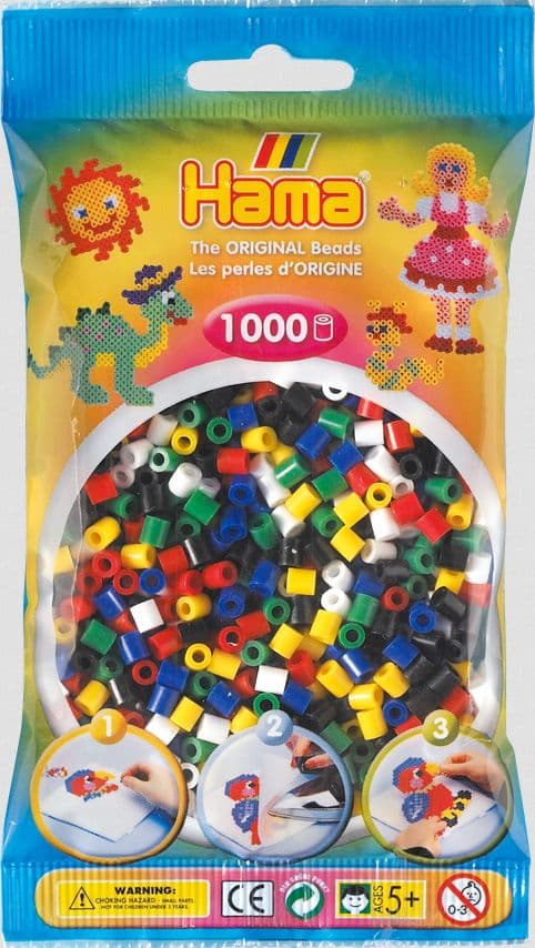 Hama - Perlenbeutel 1000 Stück, Mix 6 Farben