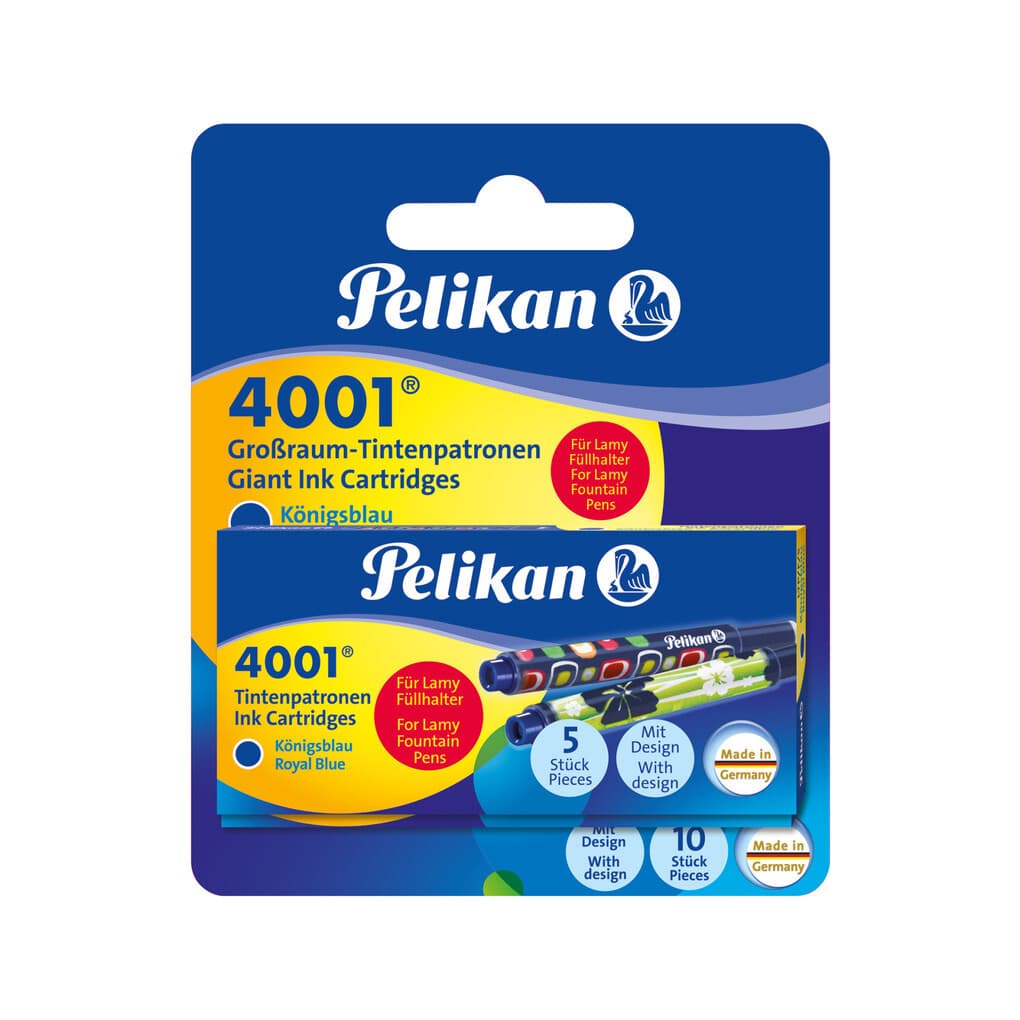 Pelikan Tintenpatronen 4001® 2 x 5er Set mit bunt bedruckten Patronen für Lamy-Füller, Königsblau