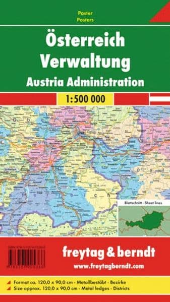 freytag & berndt Poster Österreich Verwaltung, metallbestäbt 1:500.000