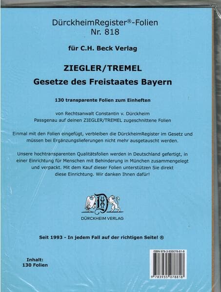 DürckheimRegister®-FOLIEN ZIEGLER/TREMEL Gesetze des Freistaates Bayern