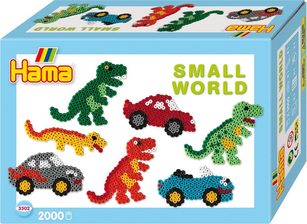 Hama 3502 - Bügelperlen Midi - Geschenkpackung kleine Welt Dinosaurier & Auto blau