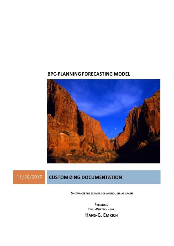 BPC-PLANNING FORECASTING MODEL: SHOWN ON THE EXAMPLE OF AN INDUSTRIAL GROUP >CUSTOMIZING DOCUMENTATION<