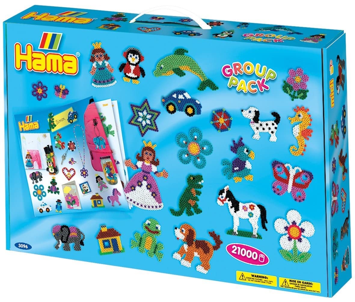 Hama 3096 - Group Pack, ca. 21.000 Bügelperlen Midi, 21 Stiftplatten in verschiedenen Formen und Zubehör, Koffer für Spielgruppen