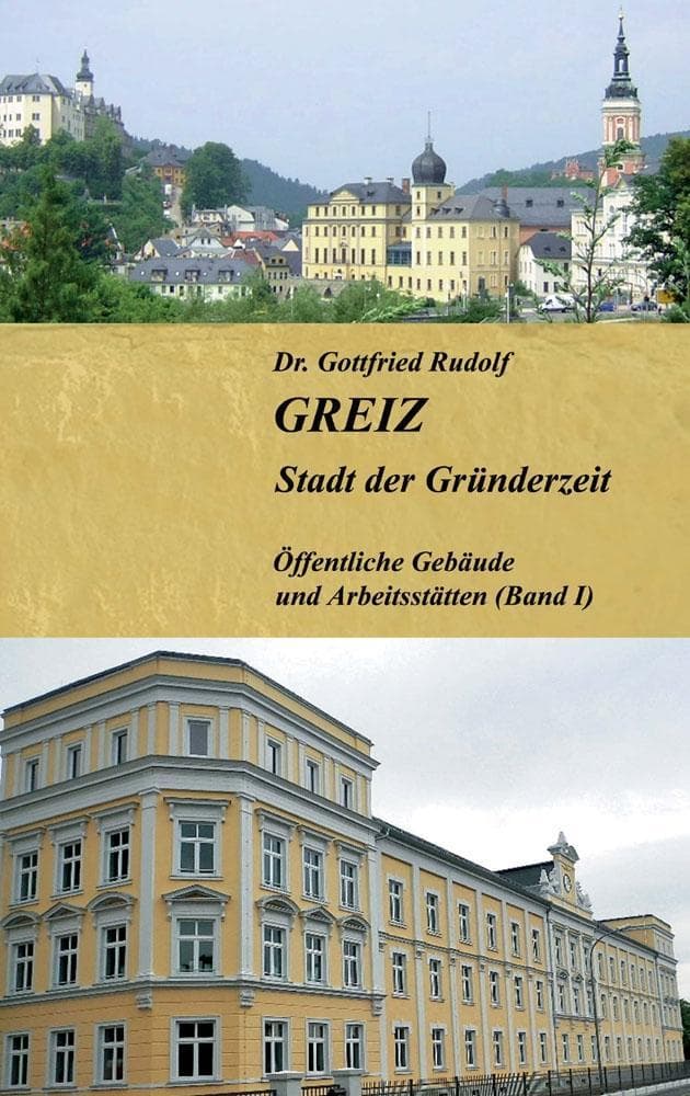 GREIZ - Stadt der Gründerzeit: Öffentliche Gebäude und Arbeitsstätten. Drei Essays zur Einführung, der folgenden Vorstellung von 56 gründerzeitlichen öffentlichen Gebäuden und 27 gründerzeitlichen Arbeitsstätten, dem Fachbegriffs- und Quellen-Verzeichnis und der Schlussbetrachtung mit dem Ausblick.