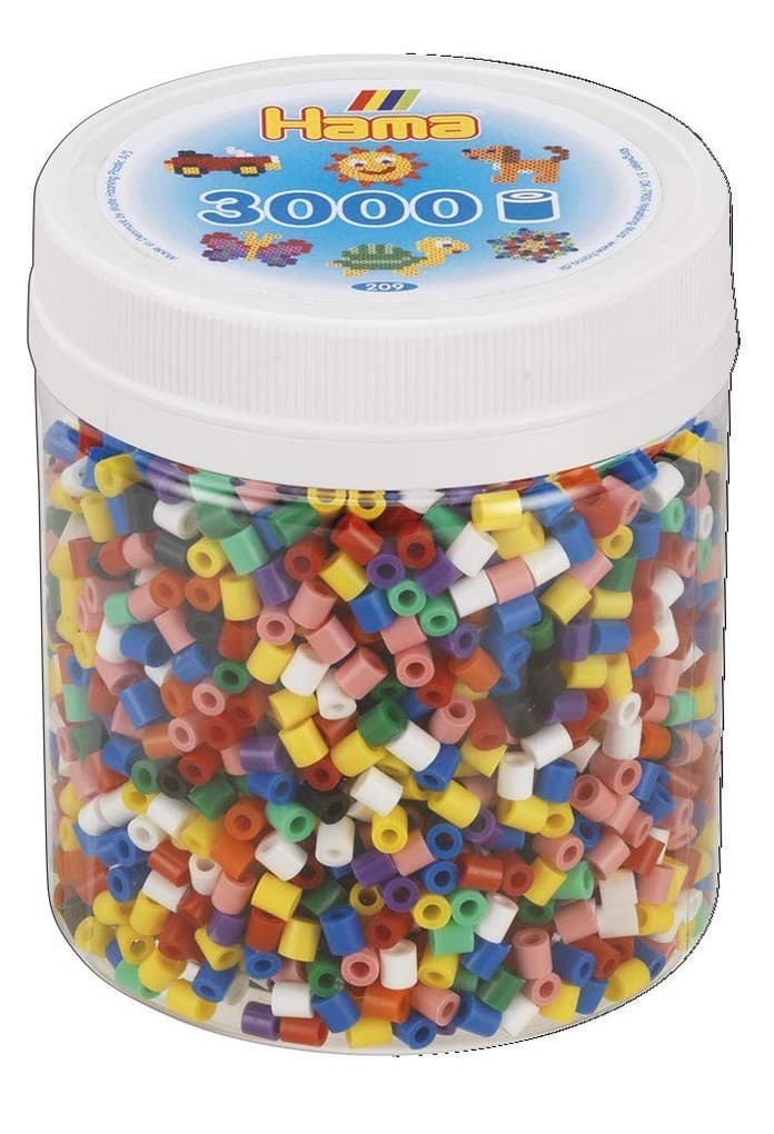 Hama 209-00 - Perlen, Dose mit 3000 Midi-Perlen, Bügelperlen, Volltonmix 10 Farben