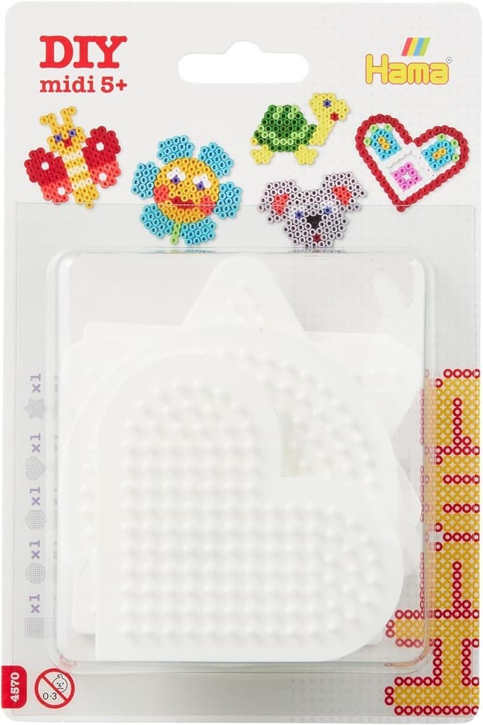 Hama 4570 - Stiftplatten 5er-Set für Bügelperlen Midi 5+, Motive Viereck, Kreis, Herz, Stern, Sechseck
