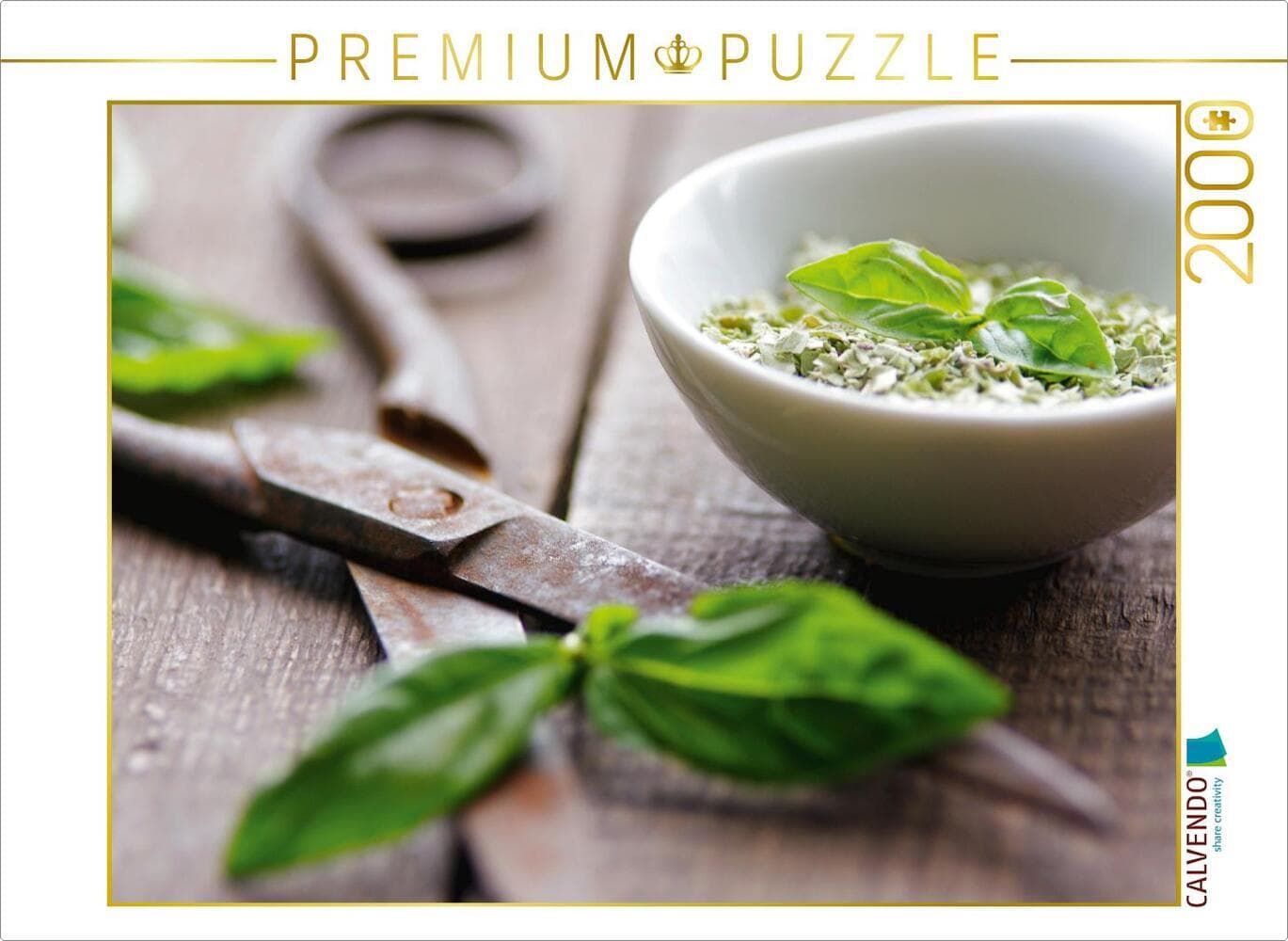 CALVENDO Puzzle Frische Kräuter mit rustikaler Schere 2000 Teile Puzzle quer | 2000 Teile Lege-Größe 90 × 67 cm Foto-Puzzle für glückliche Stunden