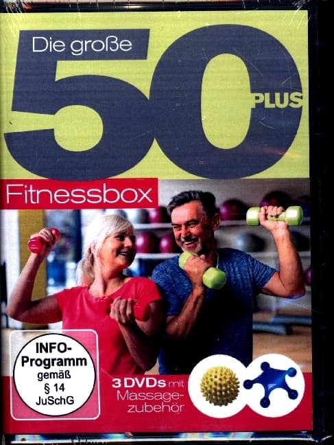 Die Groáe 50+Fitnessbox mit Massagezubehör