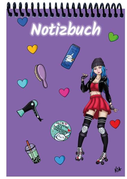A 4 Notizblock Manga Enora, lila, kariert