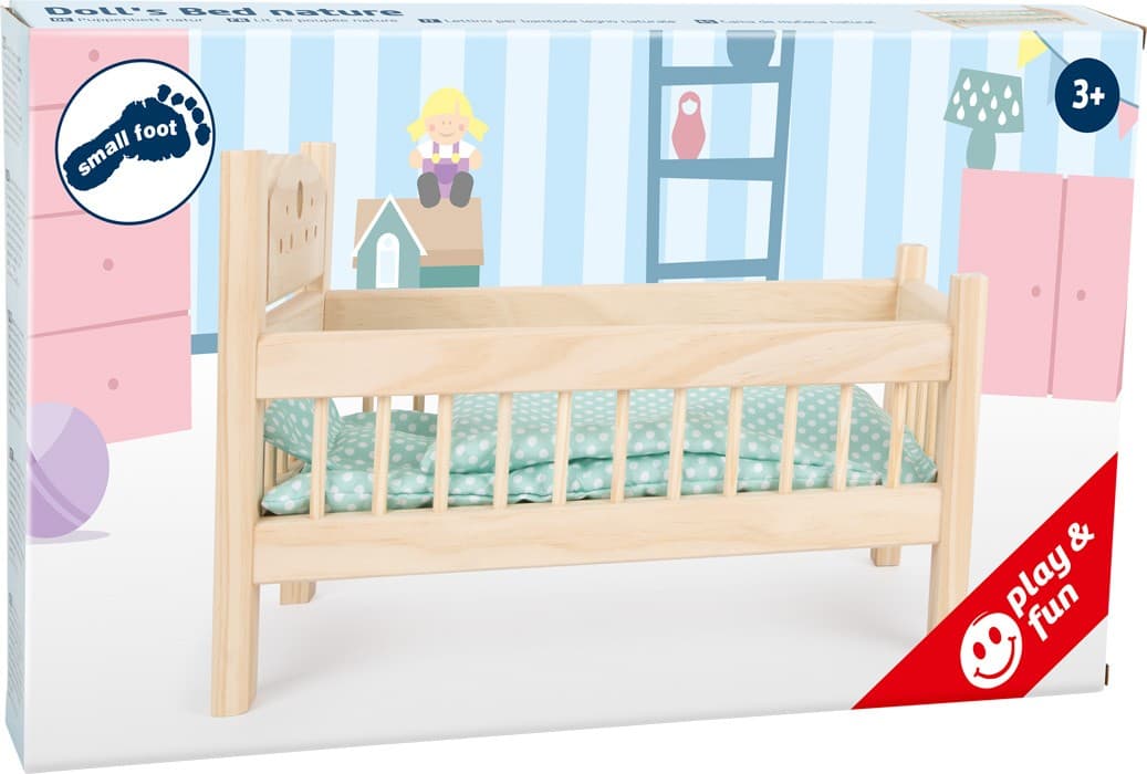 Small foot 9601 - Puppenbett mit Bettzeug, Holz natur, Länge 44cm