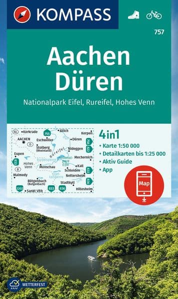 KOMPASS Wanderkarte 757 Aachen, Düren, Nationalpark Eifel, Rureifel, Hohes Venn 1:50.000