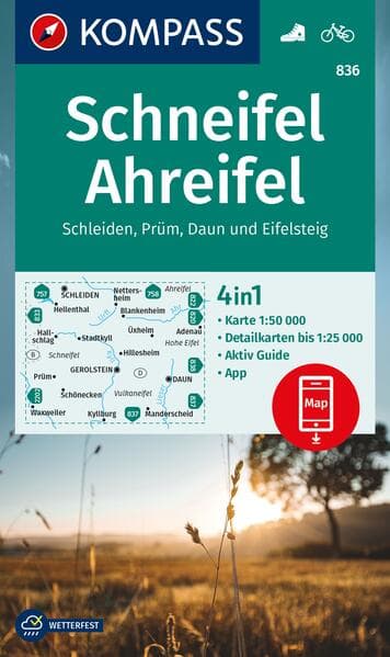 KOMPASS Wanderkarte 836 Schneifel, Ahreifel, Schleiden, Prüm, Daun, Eifelsteig 1:50.000