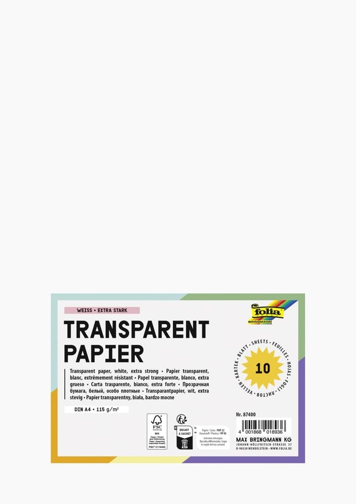 Folia Transparentpapier 115g/m², DIN A4, 10 Blatt, weiß