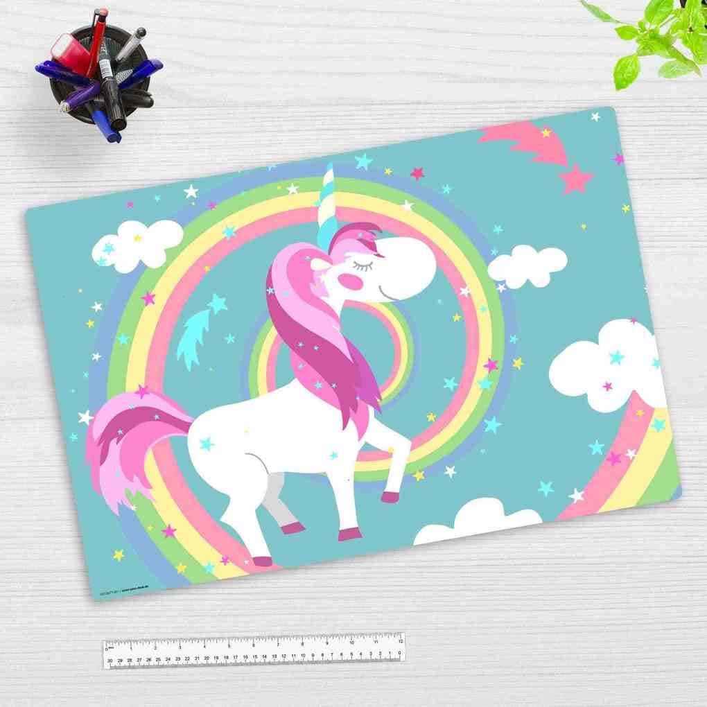 Cover-your-desk Schreibtischunterlage für Kinder Einhorn mit Regenbogen, aus hochwertigem Vinyl , 60 x 40 cm