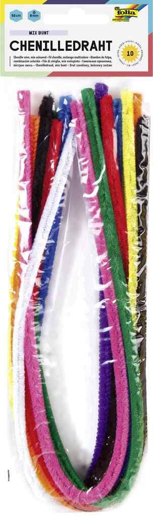 Folia Chenilledraht, 50cm lang, 8mm, 10 Stück, farbig sortiert