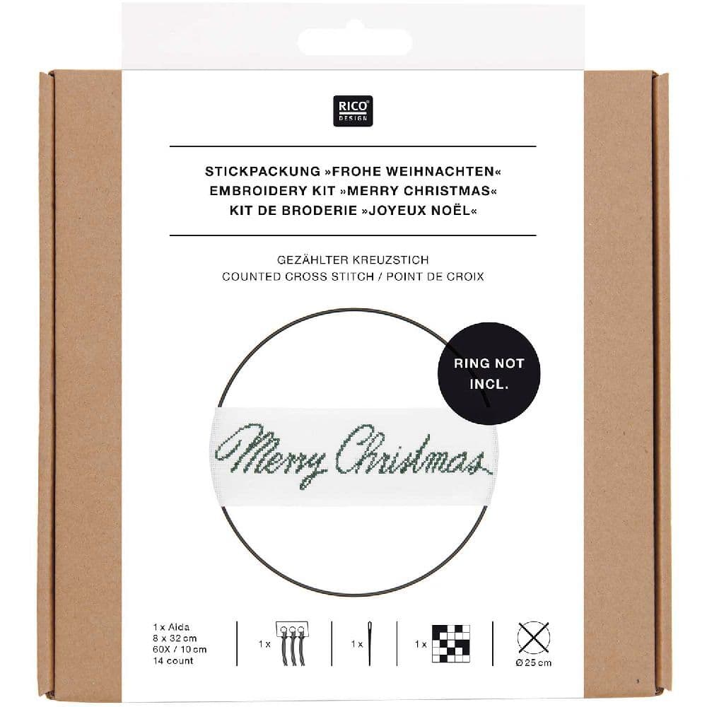 Stickpackung Gezählter Kreuzstich, Band Schriftzug "Frohe Weihnachten"