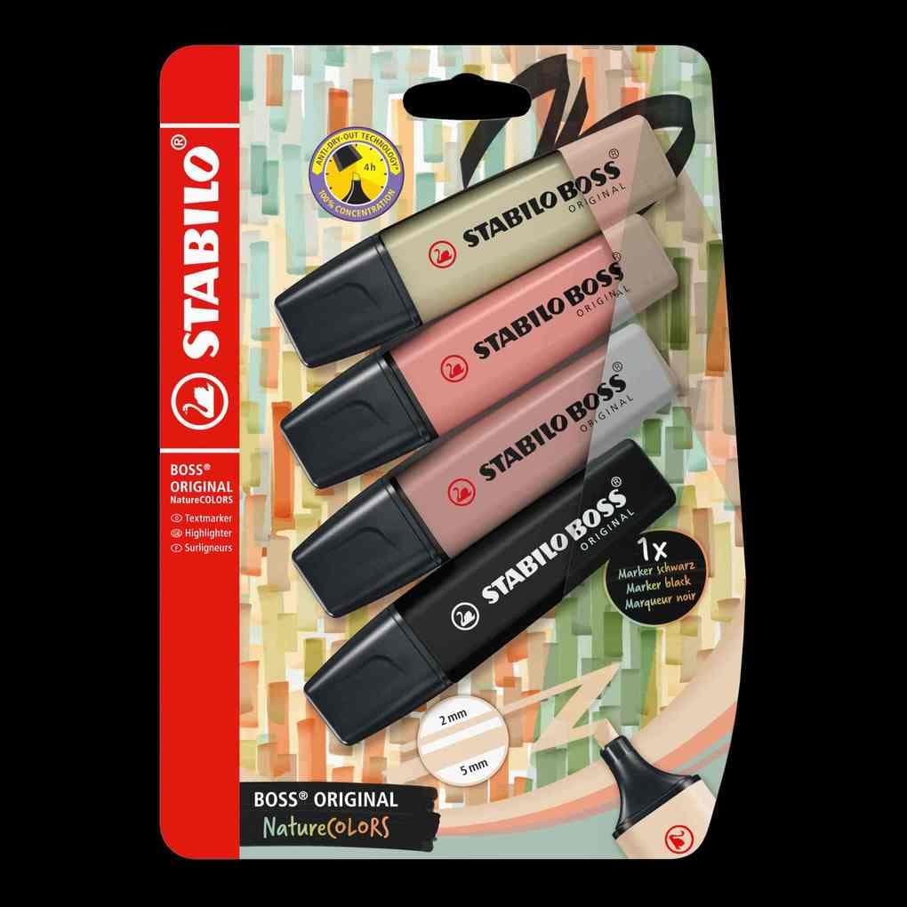 STABILO BOSS ORIGINAL NatureCOLORS, 4er Set schlammgrün, siena, umbra, schwarz