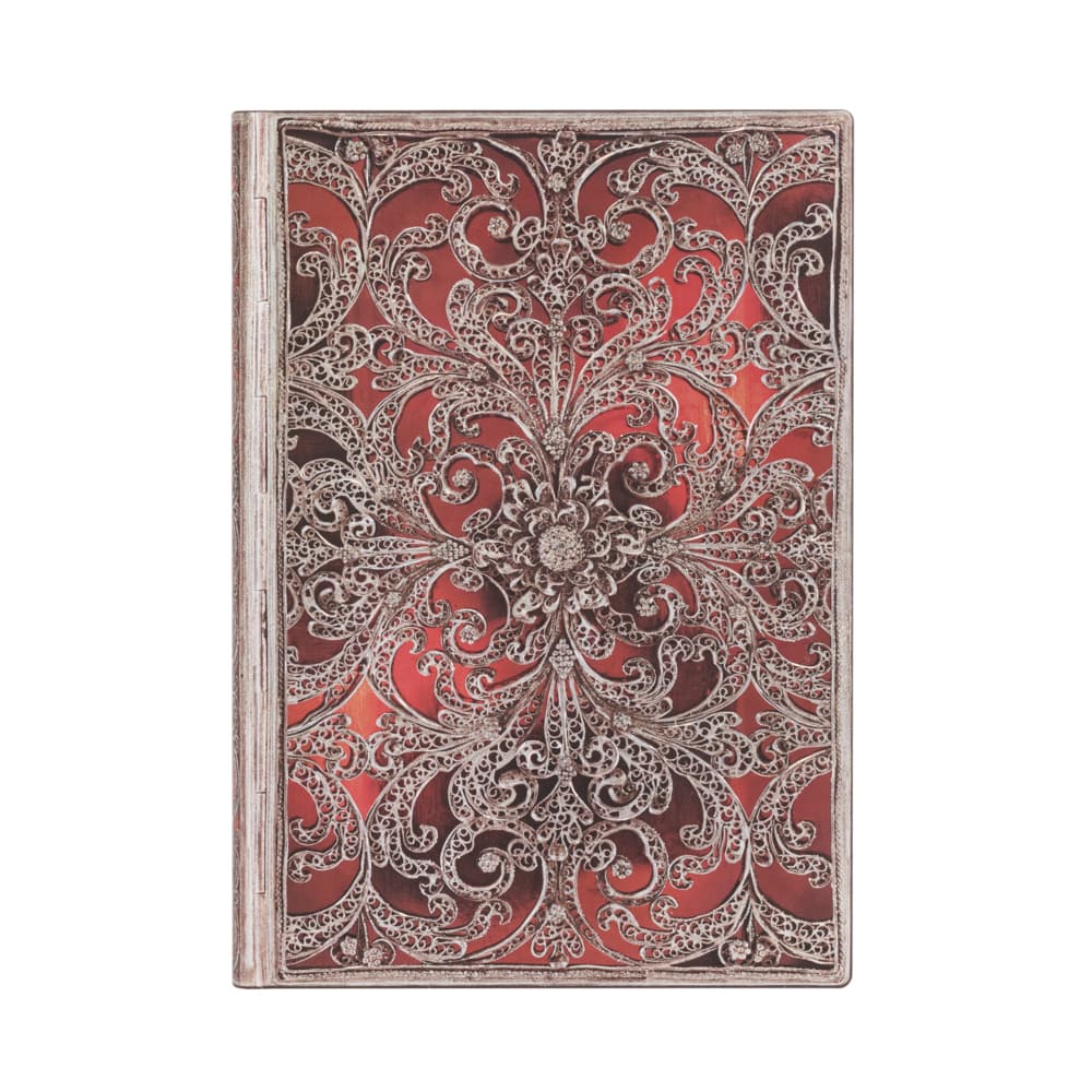Garnet MIDI Unlined Softcover Journal, 176pg, 100gsm by Paperblanks (Silver Filigree Collection)