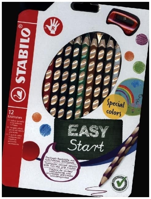 STABILO Buntstift Ergonomisch für Rechtshänder, EASYcolors, 12er Set mit Spitzer