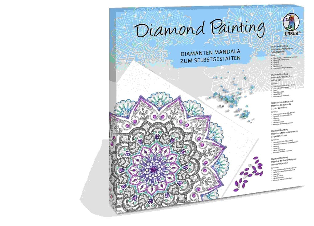 URSUS Erwachsenen-Bastelsets Diamond Painting, Diamanten Mandala, türkis/lila/anthrazit, Set 12
