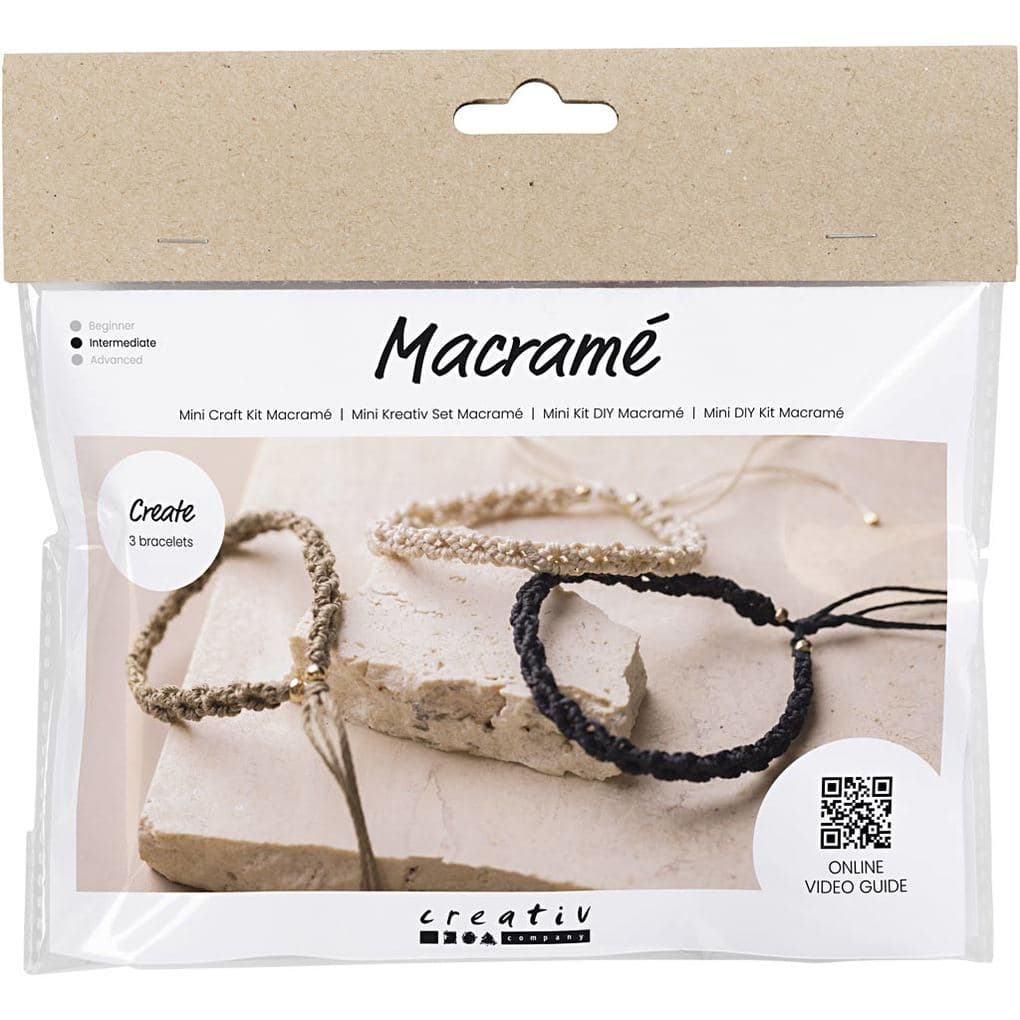 Creativ Company DIY Sets Macramé Mini Kreativ Set Macramé, Schwarz, Olivbraun, Beige, Armband, Kreativ Box