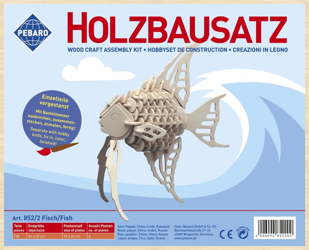 PEBARO 852/2 - Holzbausatz Fisch, 130 Teile, Holzkonstruktion zum Zusammenstecken