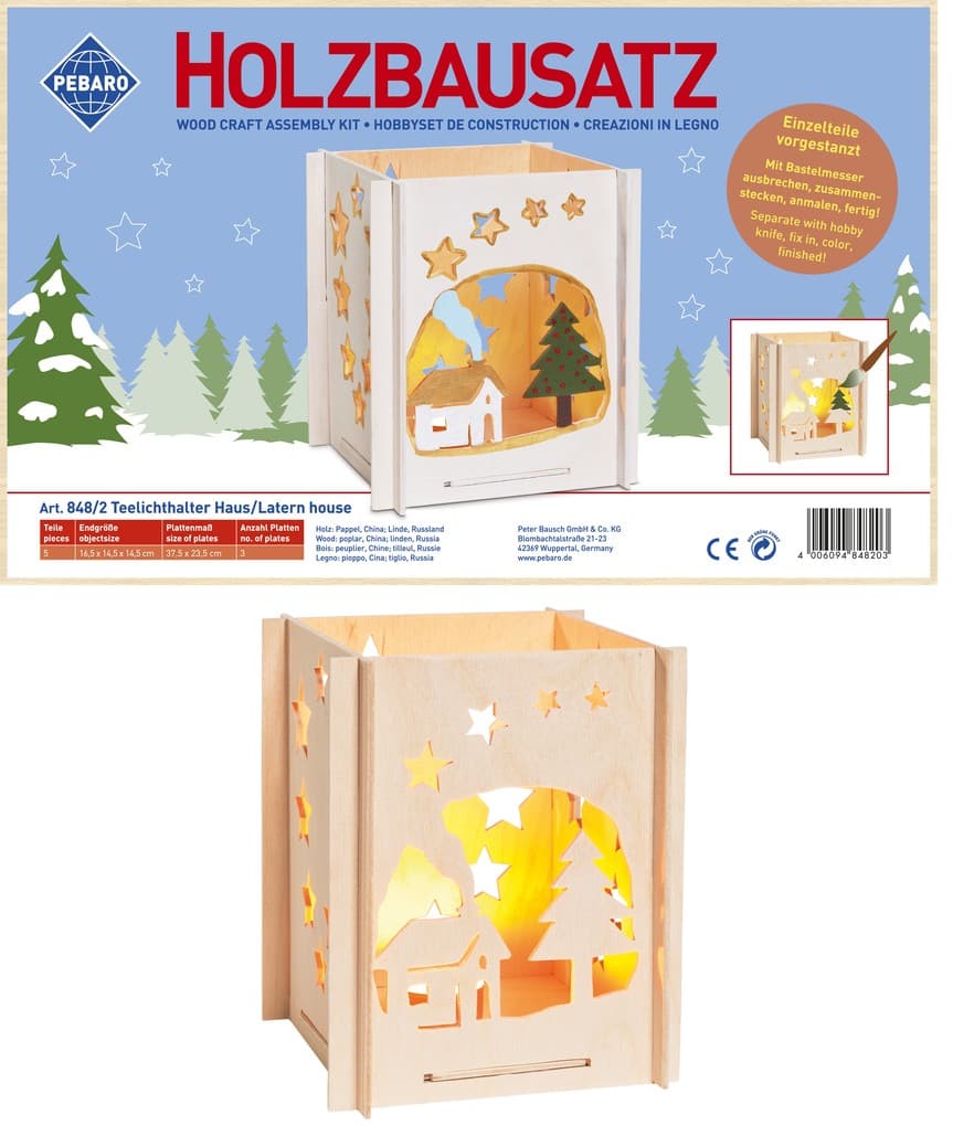 PEBARO 848/2 - Holzbausatz Laterne Haus, 5 Teile, Holzkonstruktion zum Zusammenstecken