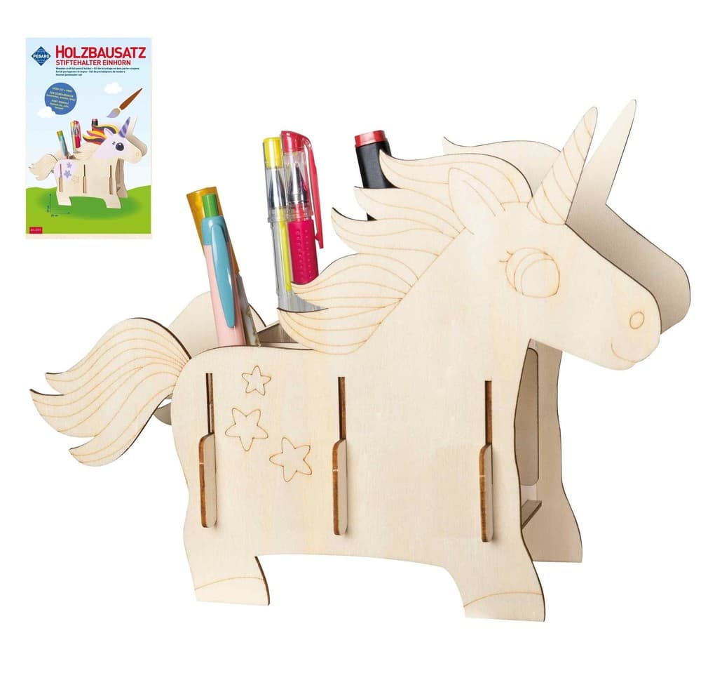 PEBARO 477/1 - Holzbausatz Stiftehalter Einhorn, Laser cut Bastelset