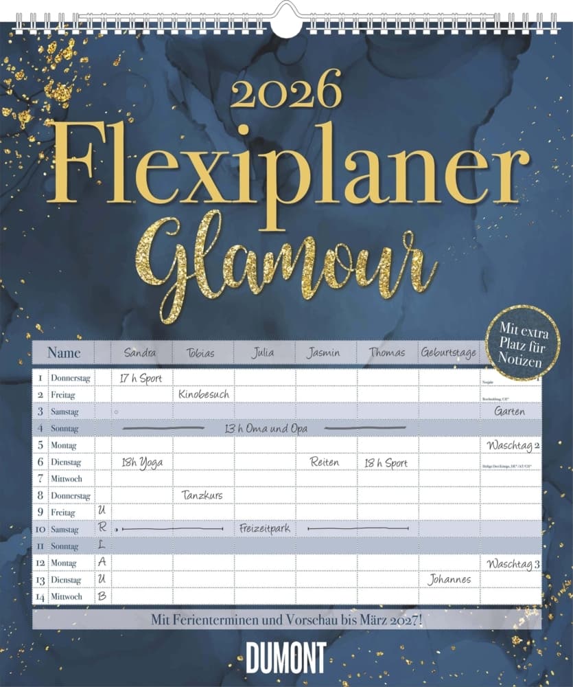 DUMONT - Flexiplaner Glamour 2026 - Familienplaner 35x40 cm - Wandkalender mit 7 Spalten, Mondphasen