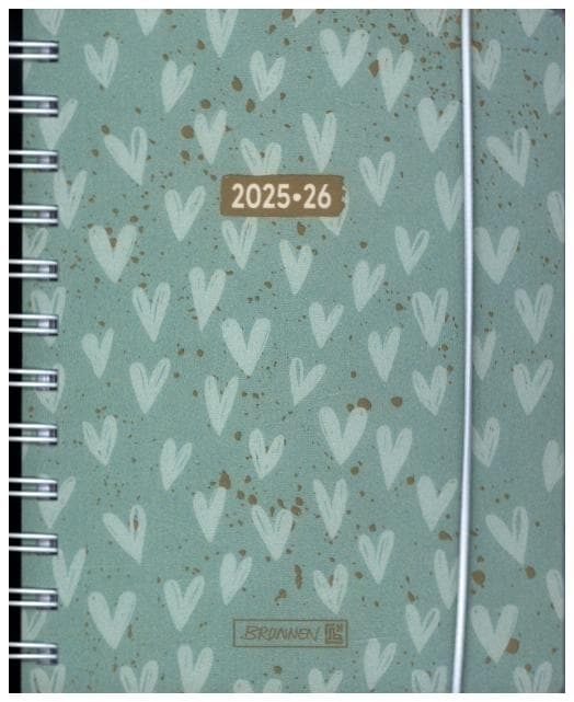BRUNNEN Schülerkalender (2025/2026) "Hearts", 1 Seite = 1 Tag, A6, 352 Seiten, PP-Umschlag, mint