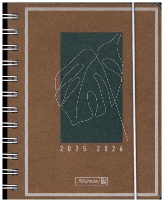 BRUNNEN Schülerkalender (2025/2026) "Jungle Leaf", 1 Seite = 1 Tag, A6, 352 Seiten, Kraftpapier-Einband