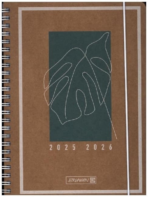 BRUNNEN Schülerkalender (2025/2026) "Jungle Leaf", 2 Seiten = 1 Woche, A5, 208 Seiten, Kraftpapier-Einband