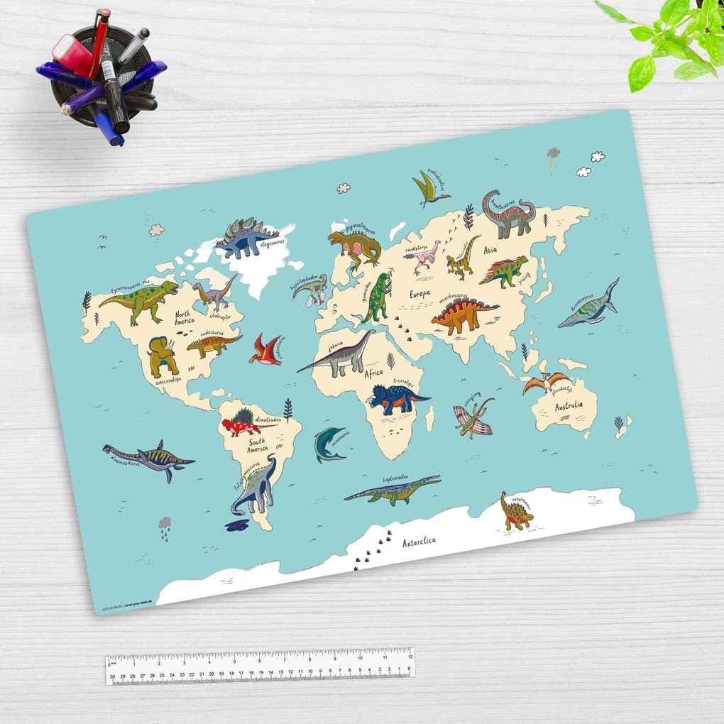 Cover-your-desk Schreibtischunterlage für Kinder Dinosaurier Weltkarte, aus hochwertigem Vinyl, 60 x 40 cm