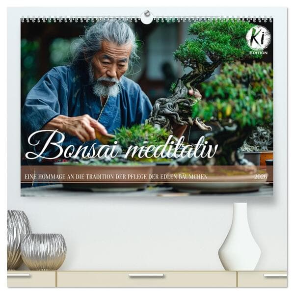 Bonsai meditativ (hochwertiger Premium Wandkalender 2026 DIN A2 quer), Kunstdruck in Hochglanz