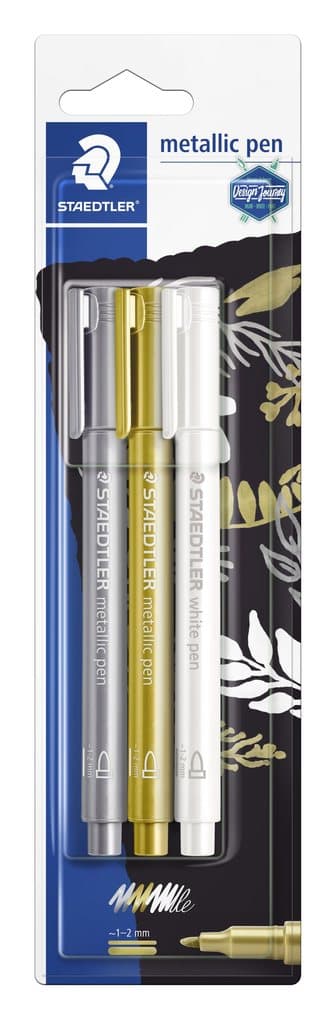 STAEDTLER 8323 Metallic pen, Blisterkarte mit 3 Farben (gold, silber, weiß), 8323-S BK3