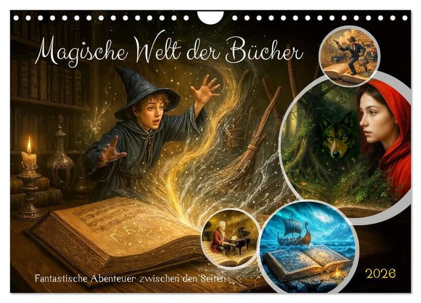 Magische Welt der Bücher - Fantastische Abenteuer zwischen den Seiten (Wandkalender 2026 DIN A4 quer), CALVENDO Monatskalender