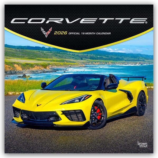 Corvette Official 2026 12 X 24 Inch (Hanging) Monthly Square Wall Calendar Plastic-Free