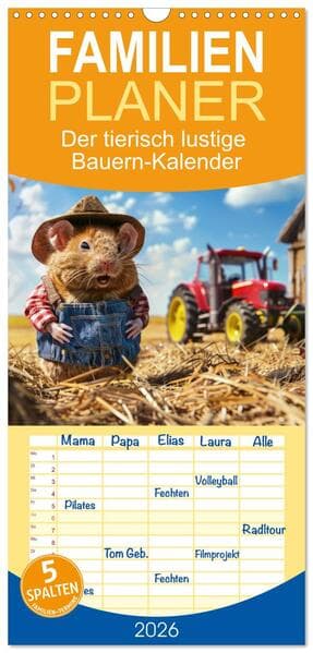 Familienplaner 2026 - Der tierisch lustige Bauern-Kalender mit 5 Spalten (Wandkalender, 21 x 45 cm) CALVENDO