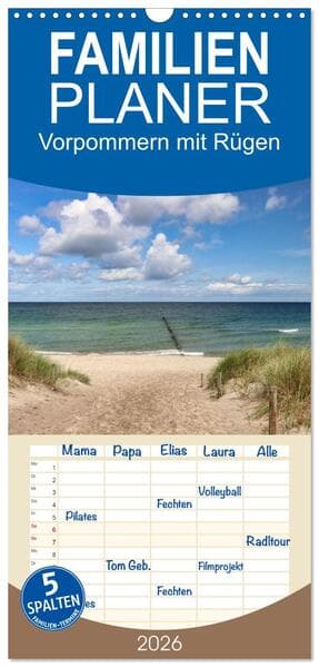 Familienplaner 2026 - Vorpommern mit Rügen mit 5 Spalten (Wandkalender, 21 x 45 cm) CALVENDO