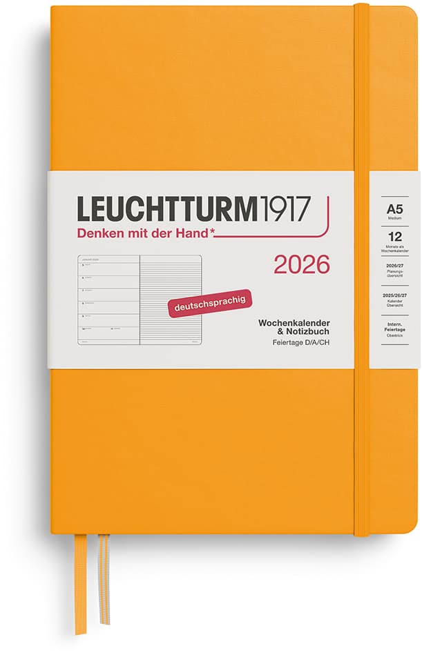 Wochenkalender und Notizbuch Medium (A5) 2026, Rising Sun, Deutsch