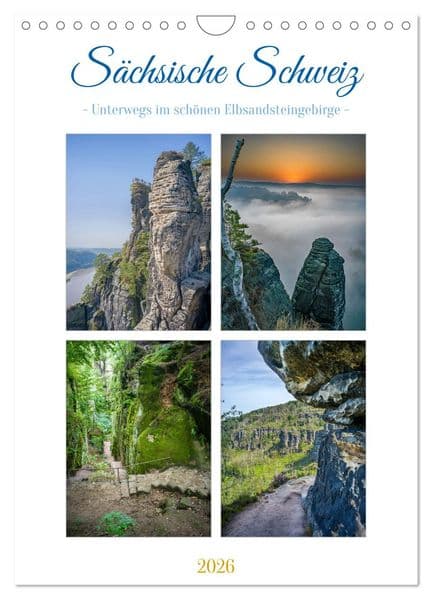 Sächsische Schweiz - Unterwegs im schönen Elbsandsteingebirge (Wandkalender 2026 DIN A4 hoch), CALVENDO Monatskalender