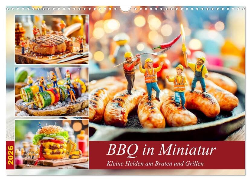 BBQ in Miniatur - Kleine Helden am Braten und Grillen (Wandkalender 2026 DIN A3 quer), CALVENDO Monatskalender